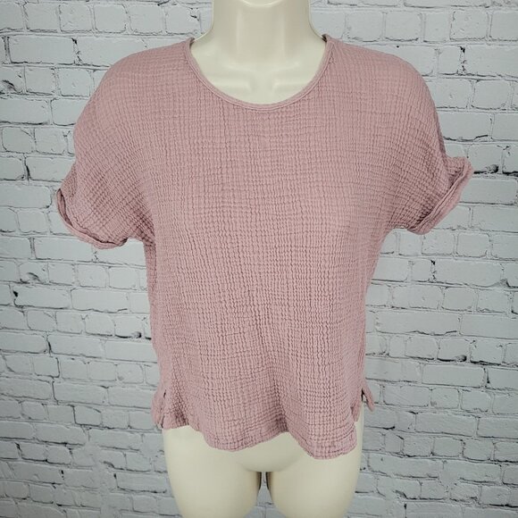 Decjuba Muted Pink 100% Cotton Muslin Short Cuffed Sleeve Top Size Small S - Picture 1 of 12